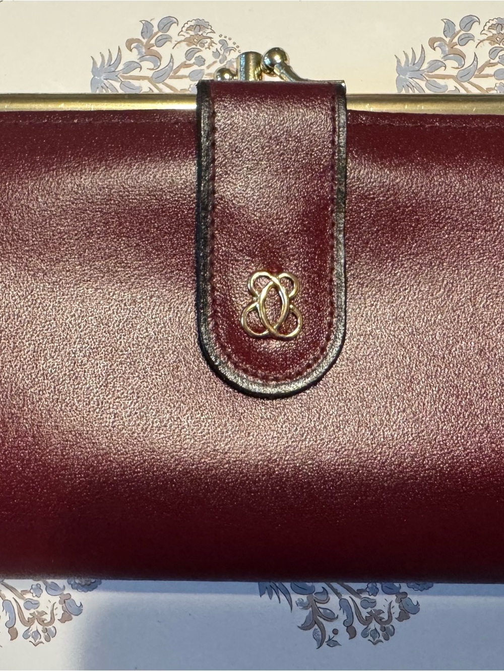 Classic Women's Leather Wallet in Deep Burgundy with Gold Accent